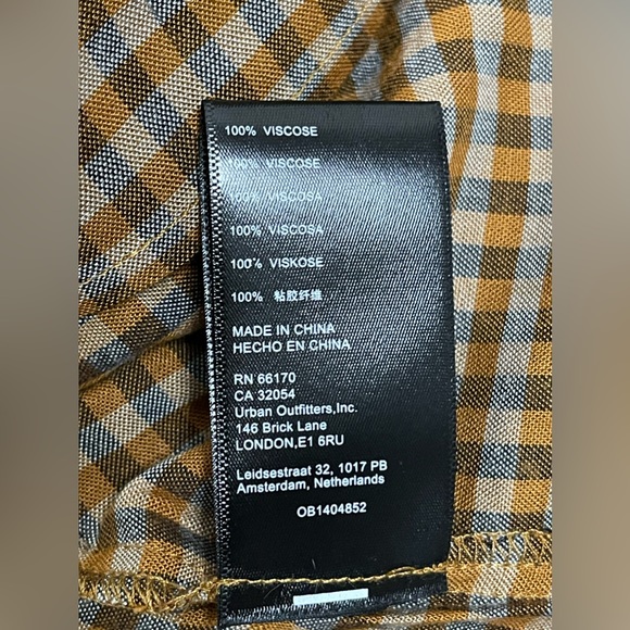 Urban Outfitters Cognac Brown Francis Plaid Puff Sleeve Mini Dress Size Medium - Picture 10 of 11